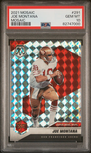 Joe Montana 2021 Panini Mosaic Prizm Football Card #291 Graded PSA 10-Powers Sports Memorabilia