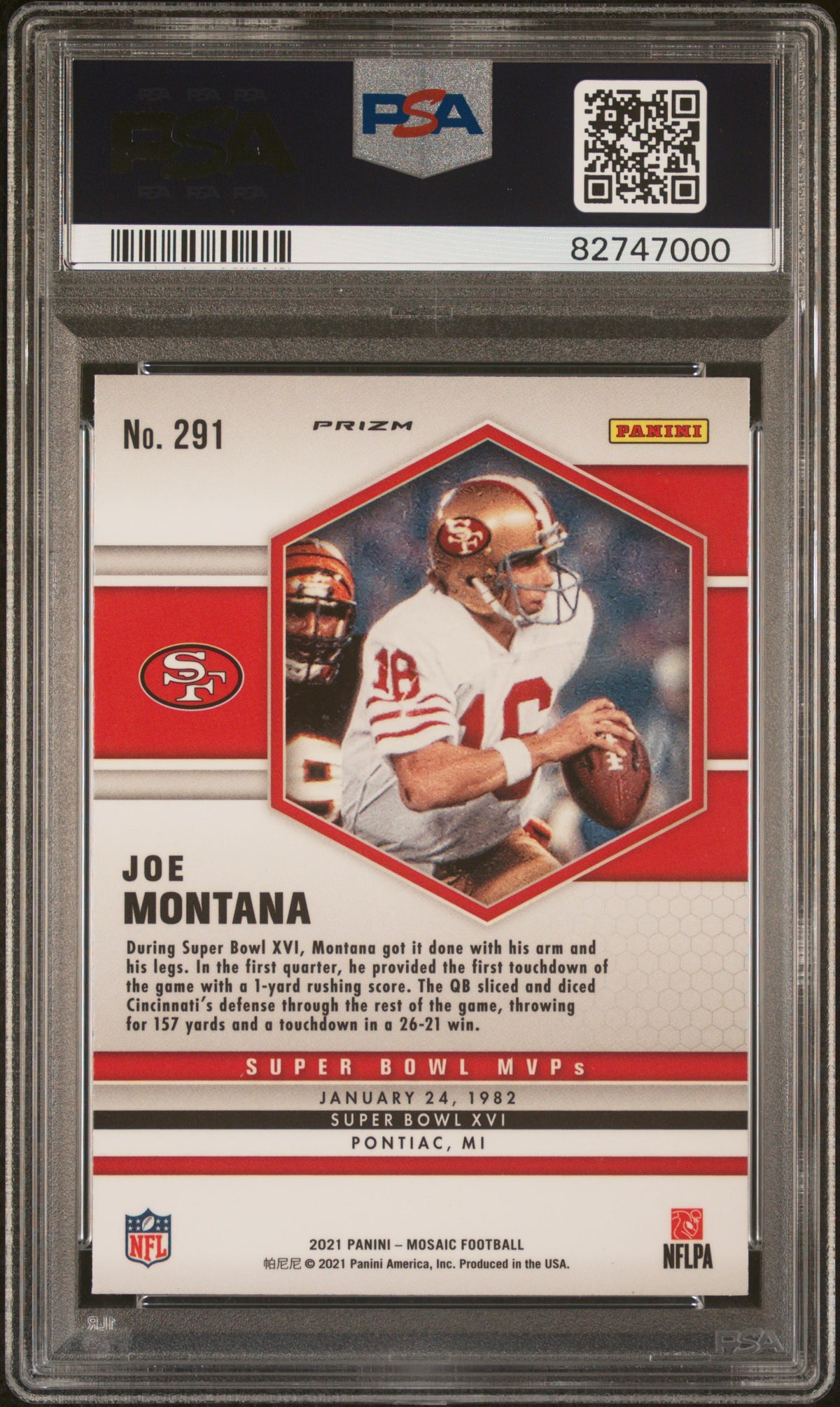 Joe Montana 2021 Panini Mosaic Prizm Football Card #291 Graded PSA 10-Powers Sports Memorabilia
