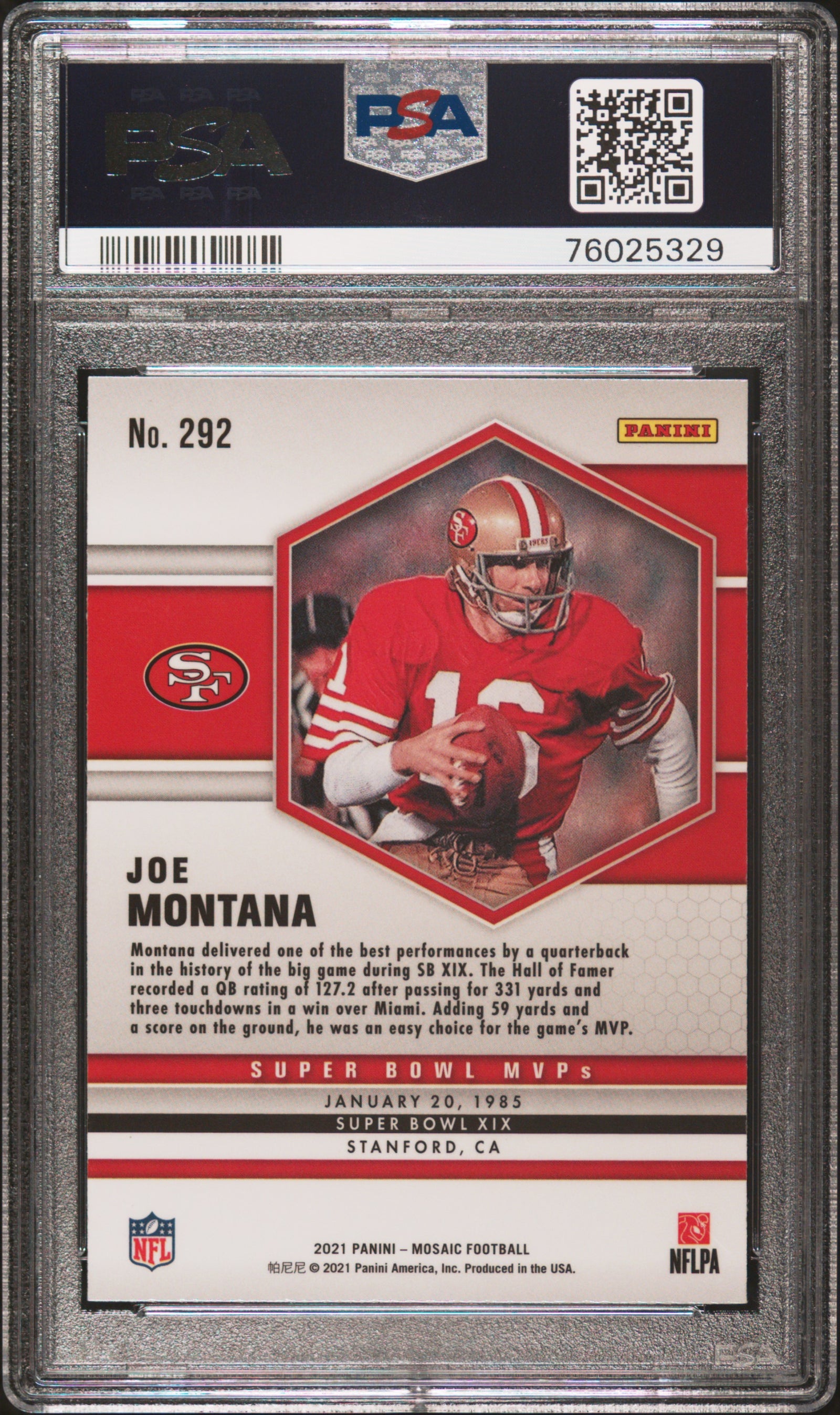 Joe Montana 2021 Panini Mosaic Football Card #292 Graded PSA 10-Powers Sports Memorabilia