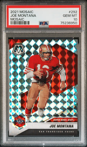 Joe Montana 2021 Panini Mosaic Silver Prizm Football Card #292 Graded PSA 10-Powers Sports Memorabilia