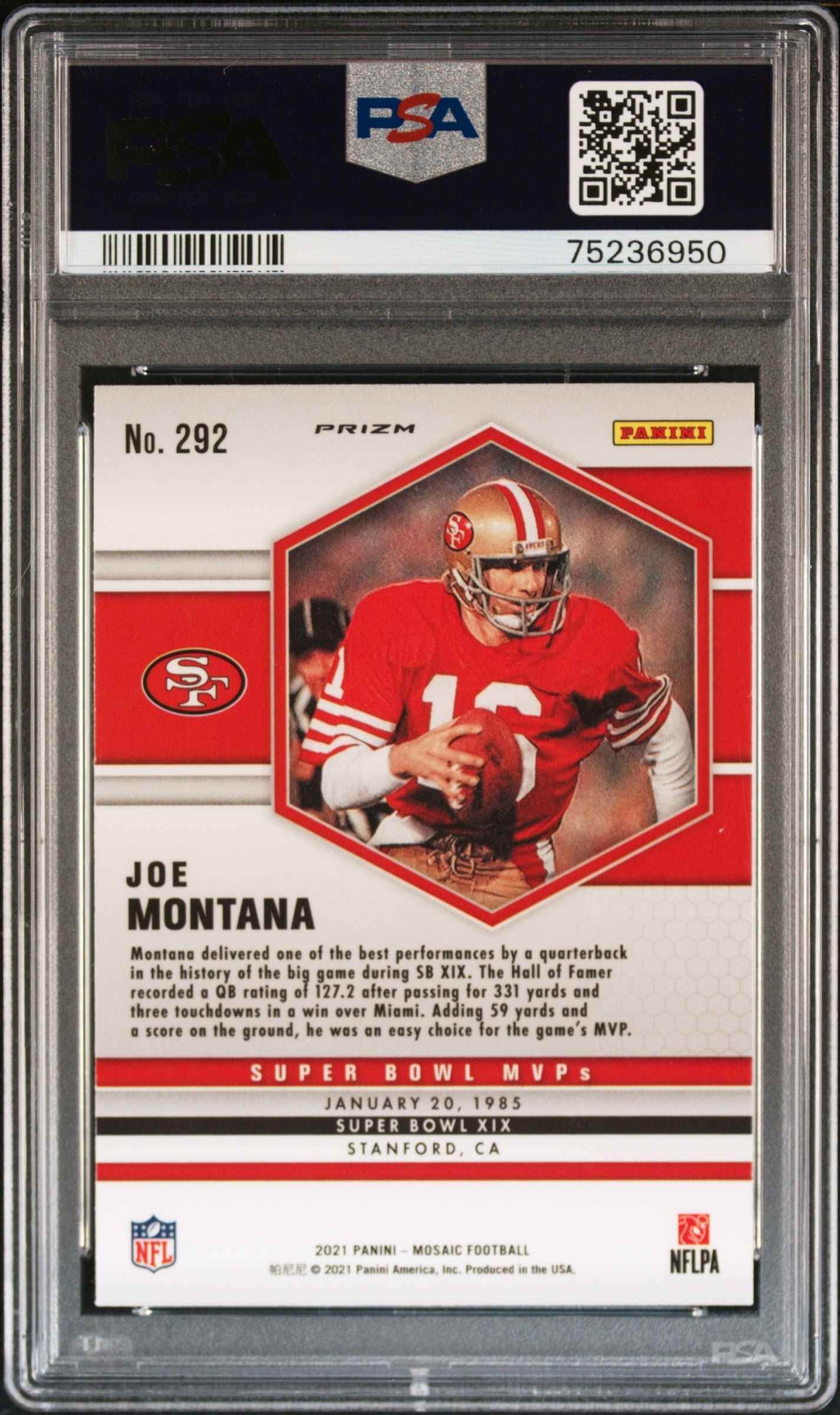 Joe Montana 2021 Panini Mosaic Silver Prizm Football Card #292 Graded PSA 10-Powers Sports Memorabilia