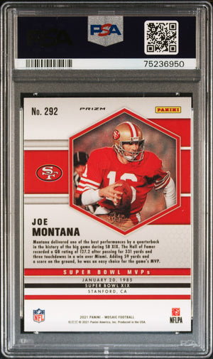Joe Montana 2021 Panini Mosaic Silver Prizm Football Card #292 Graded PSA 10-Powers Sports Memorabilia