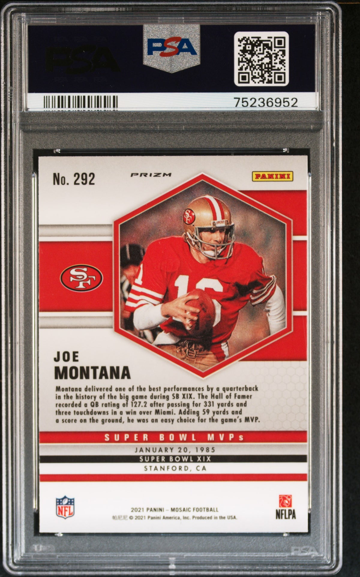 Joe Montana 2021 Panini Mosaic Reactive Orange Football Card #292 Graded PSA 10-Powers Sports Memorabilia