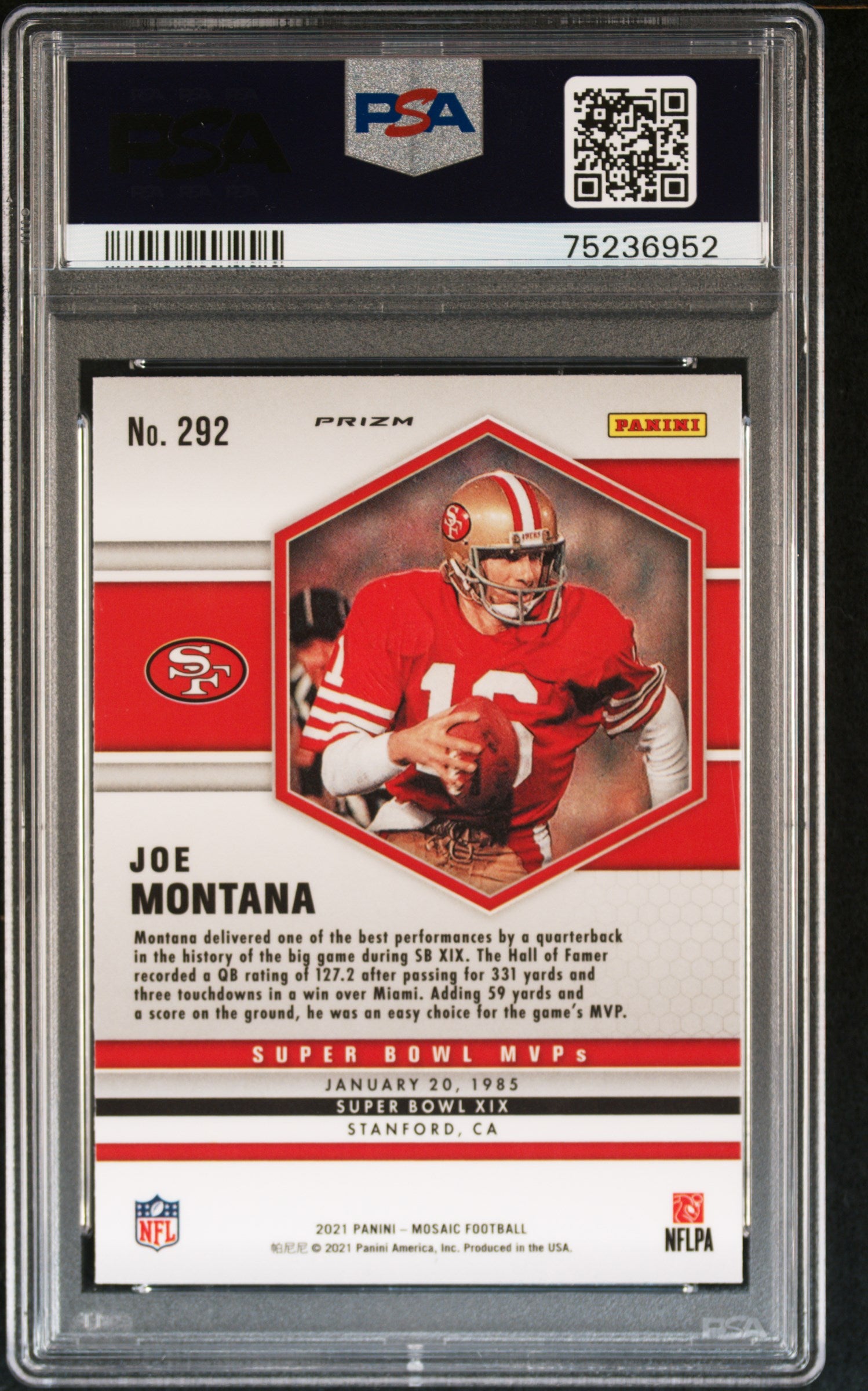 Joe Montana 2021 Panini Mosaic Reactive Orange Football Card #292 Graded PSA 10-Powers Sports Memorabilia
