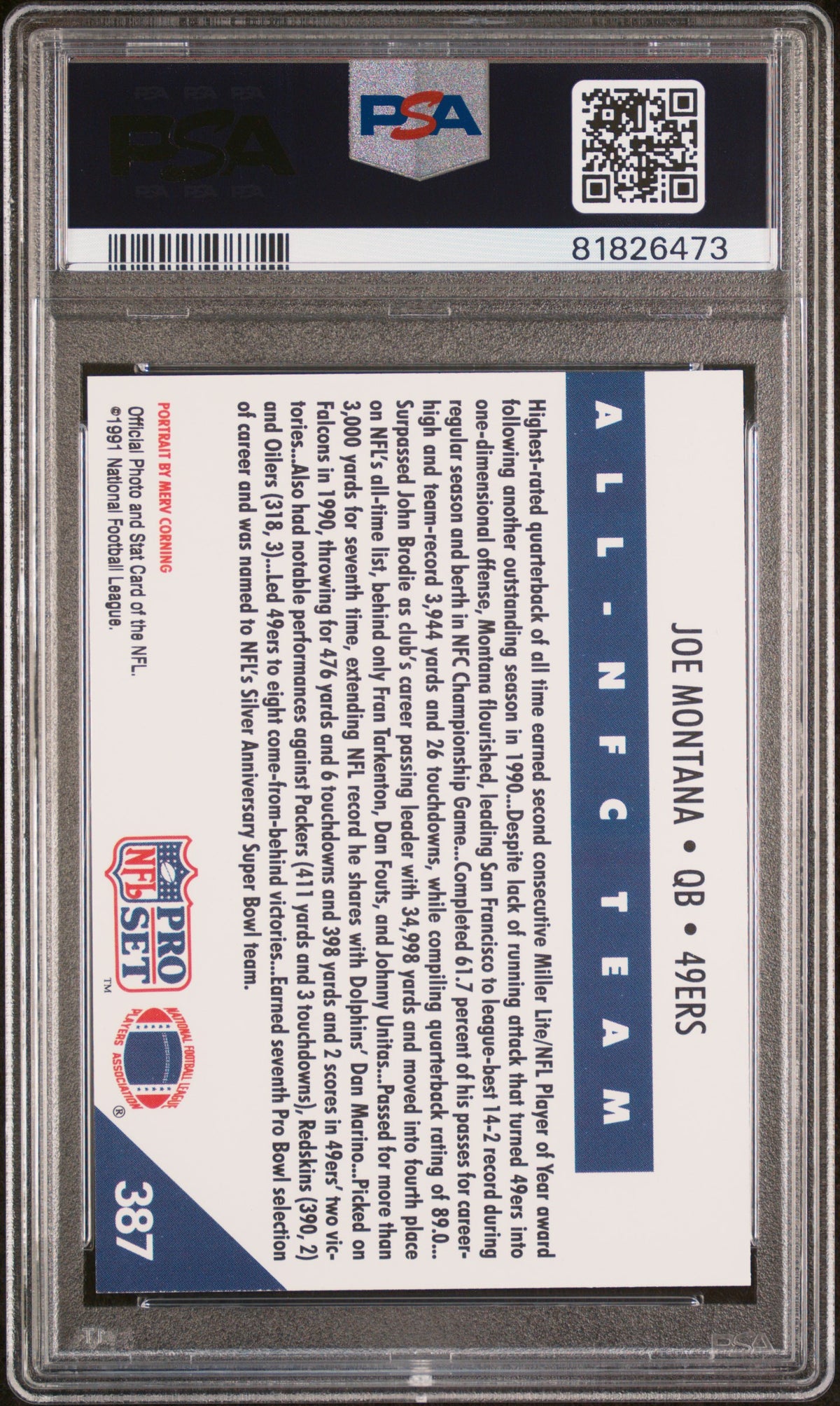 Joe Montana 1991 Pro Set Football Card #387 Graded PSA 10-Powers Sports Memorabilia