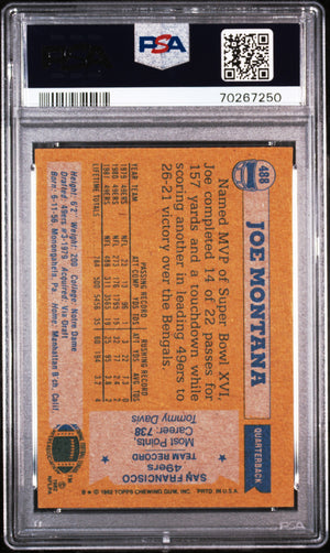 Joe Montana 1982 Topps All-Pro Football Card #488 classé PSA 8