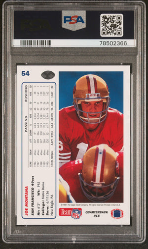 Joe Montana 1991 Upper Deck Football Card #54 Graded PSA 10-Powers Sports Memorabilia