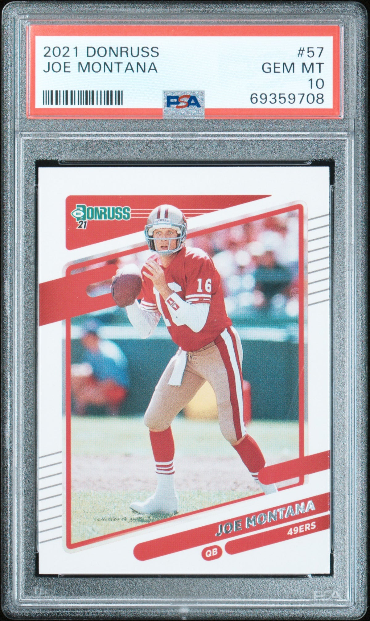Joe Montana 2021 Panini Donruss Football Card #57 Graded PSA 10-Powers Sports Memorabilia