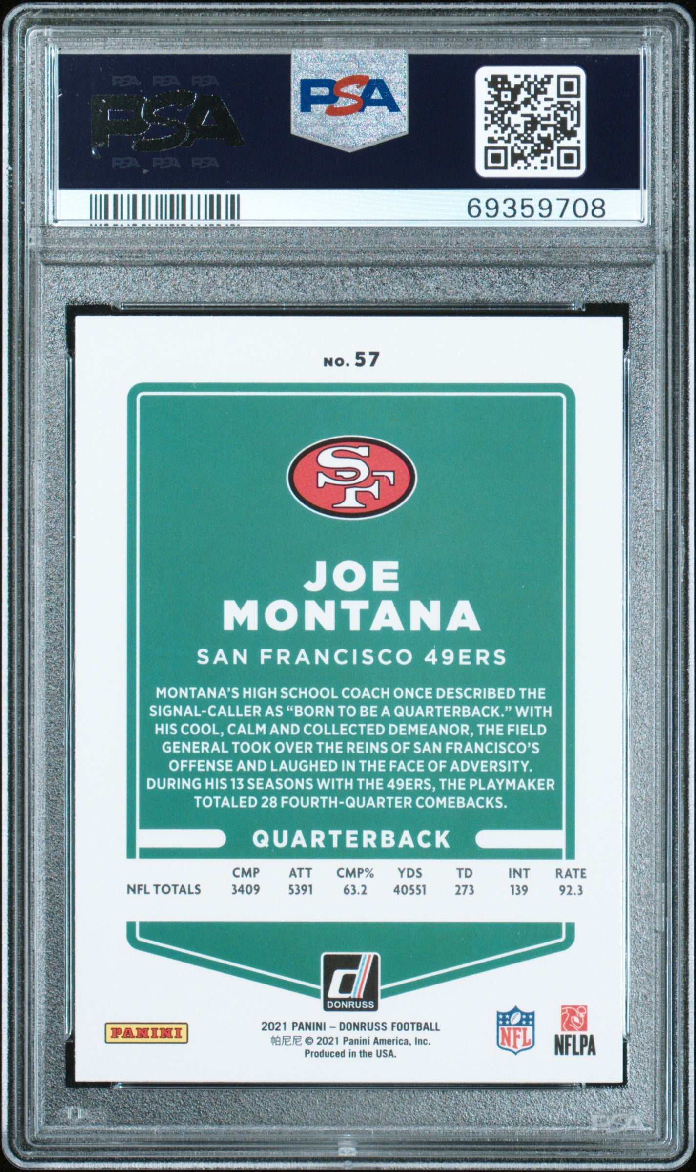 Joe Montana 2021 Panini Donruss Football Card #57 Graded PSA 10-Powers Sports Memorabilia