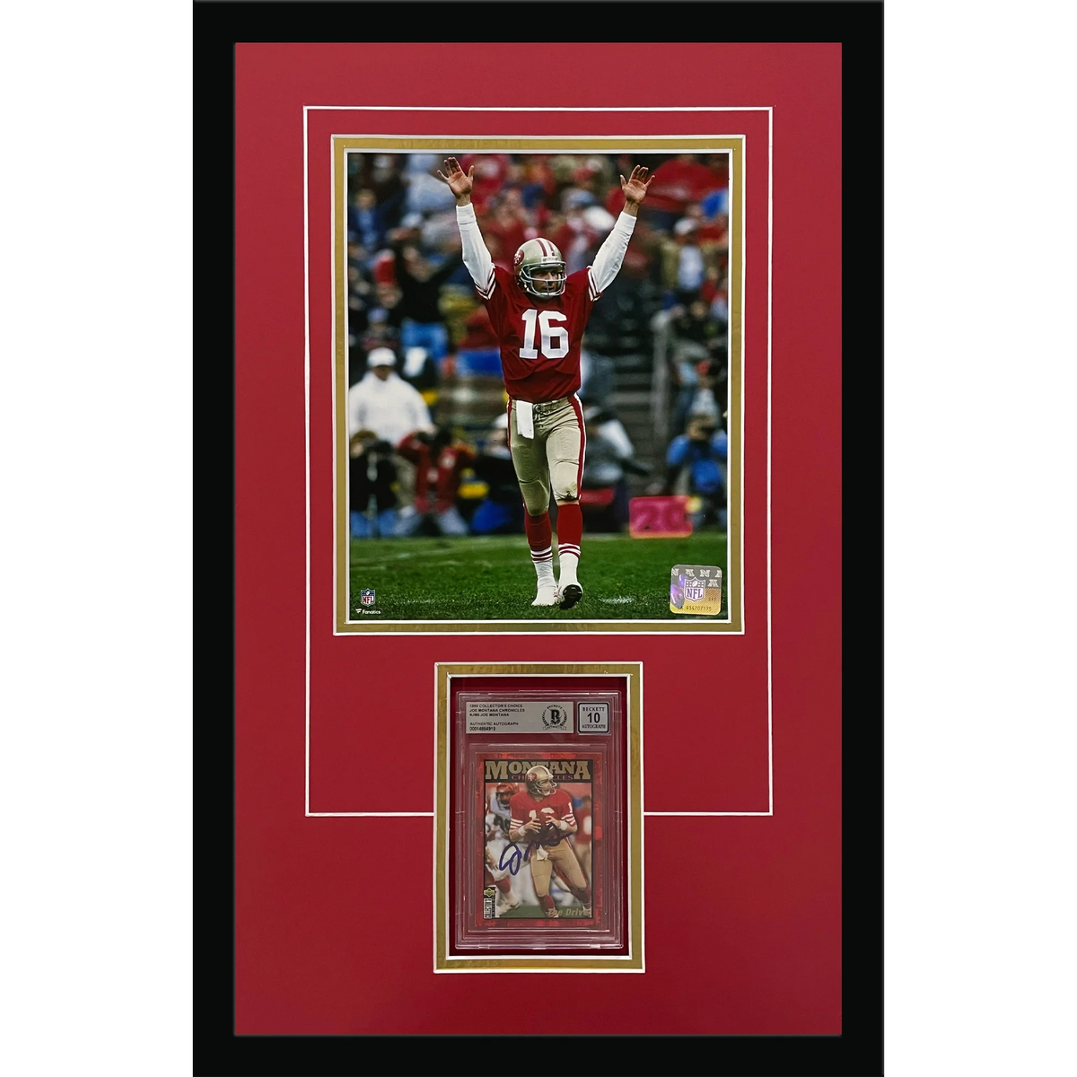 Autographed Joe Montana Football Card Deluxe Framed with San Francisco 49ers 8x10 Photo - Beckett-Powers Sports Memorabilia