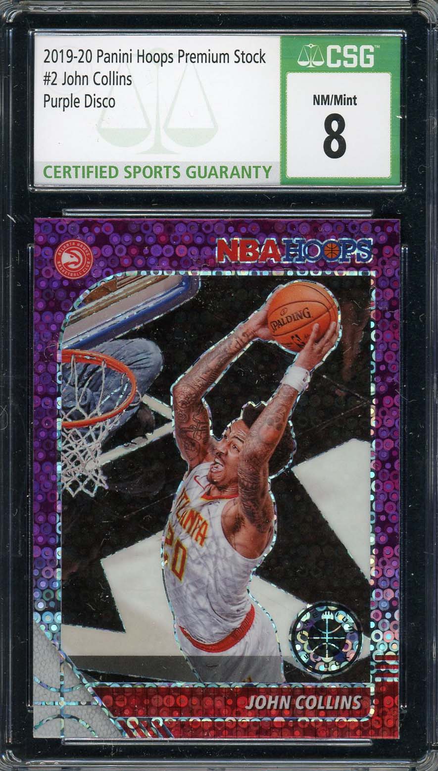 John Collins 2019-20 Panini Hoops Premium Stock Purple Disco Card #2 CSG 8-Powers Sports Memorabilia