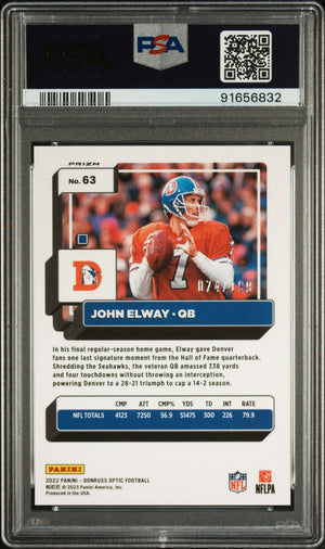 John Elway 2022 Panini Donruss Optic Orange Card #63 Auto Graded PSA 10 74/199-Powers Sports Memorabilia