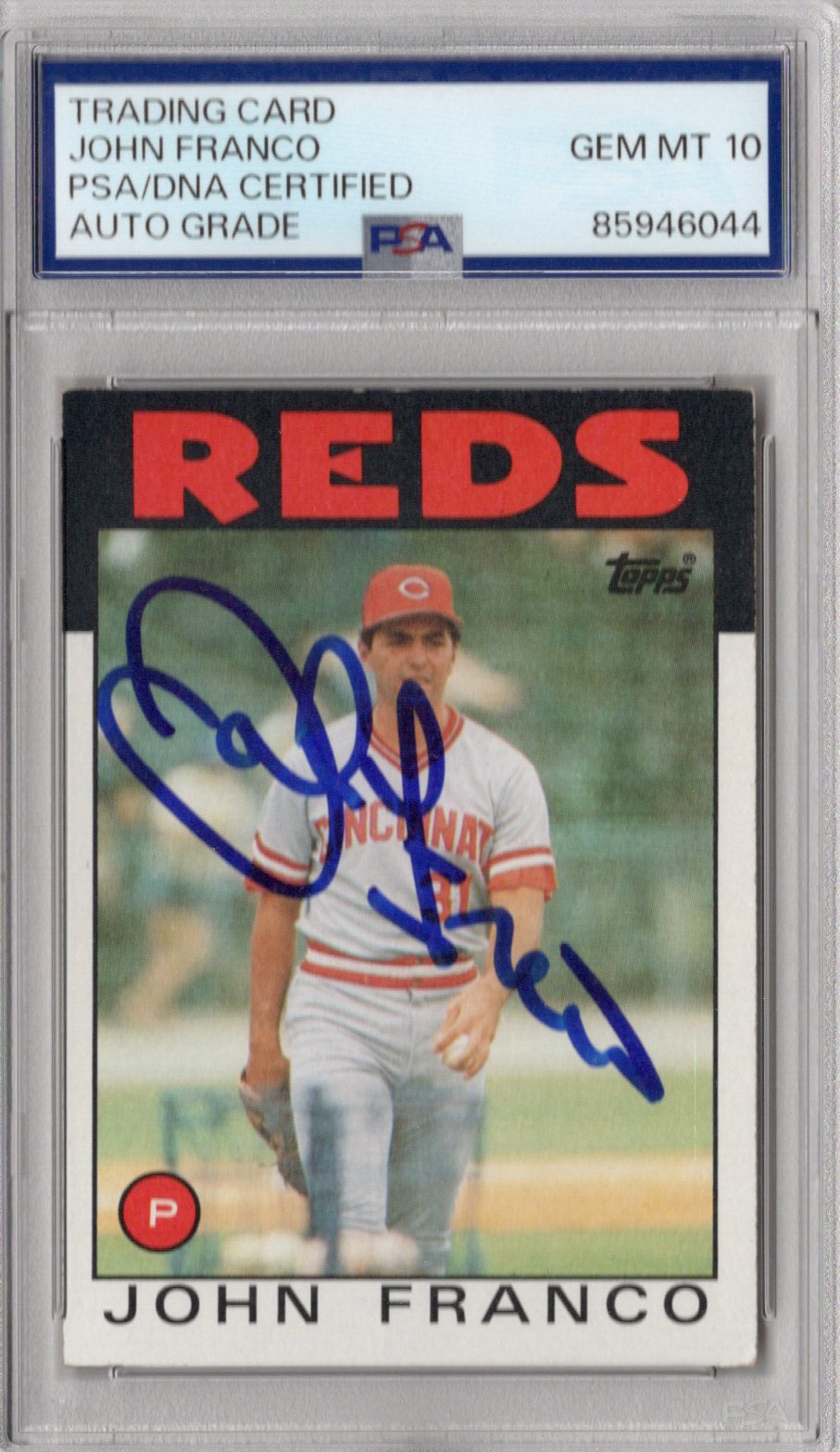 John Franco Signed Cincinnati Reds 1986 Topps #54 Card PSA AUTO GRADE GEM MT 10-Powers Sports Memorabilia