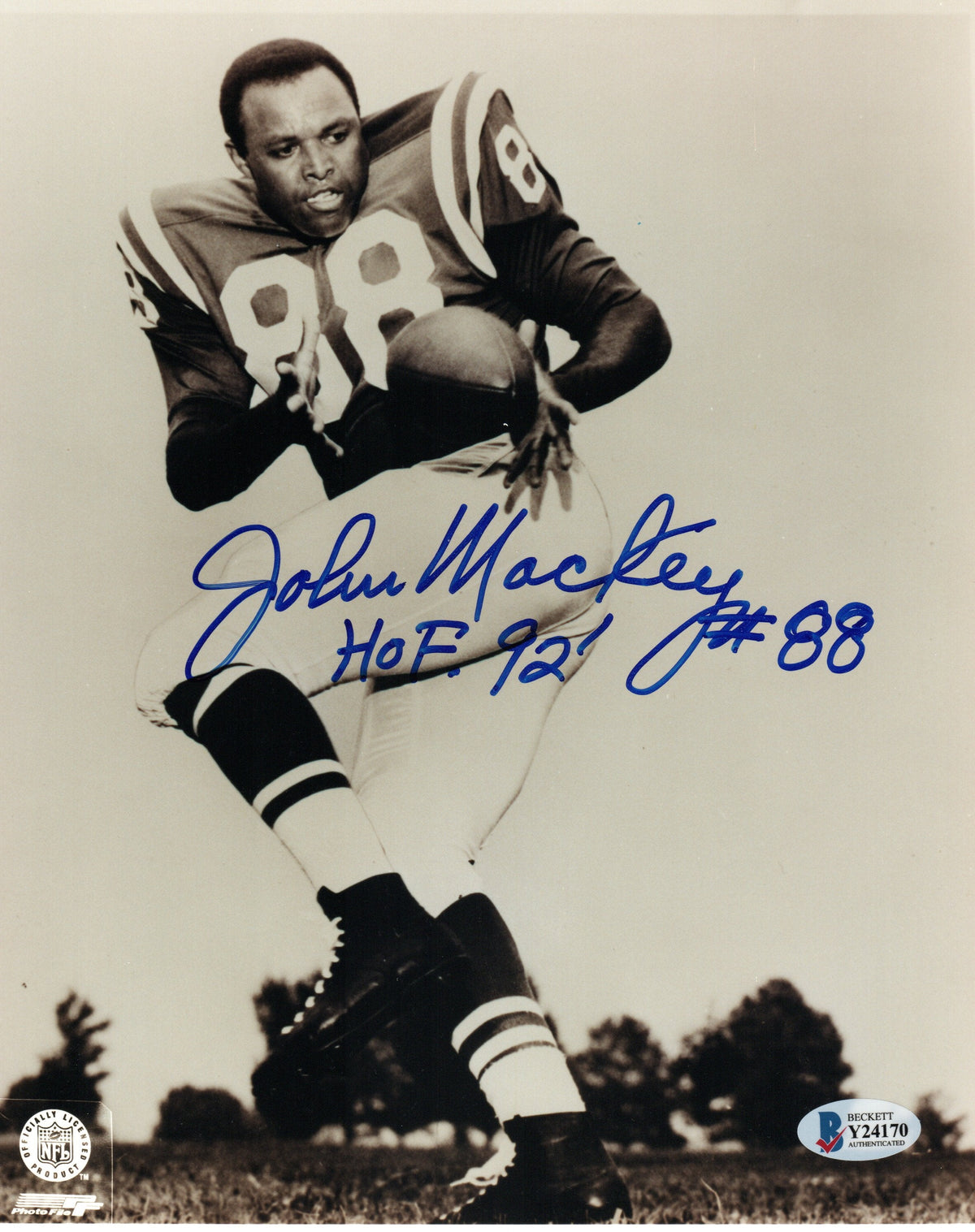 John Mackey Autographed Baltimore Colts 8x10 Photo W/ HOF 92 Beckett Authenticated-Powers Sports Memorabilia