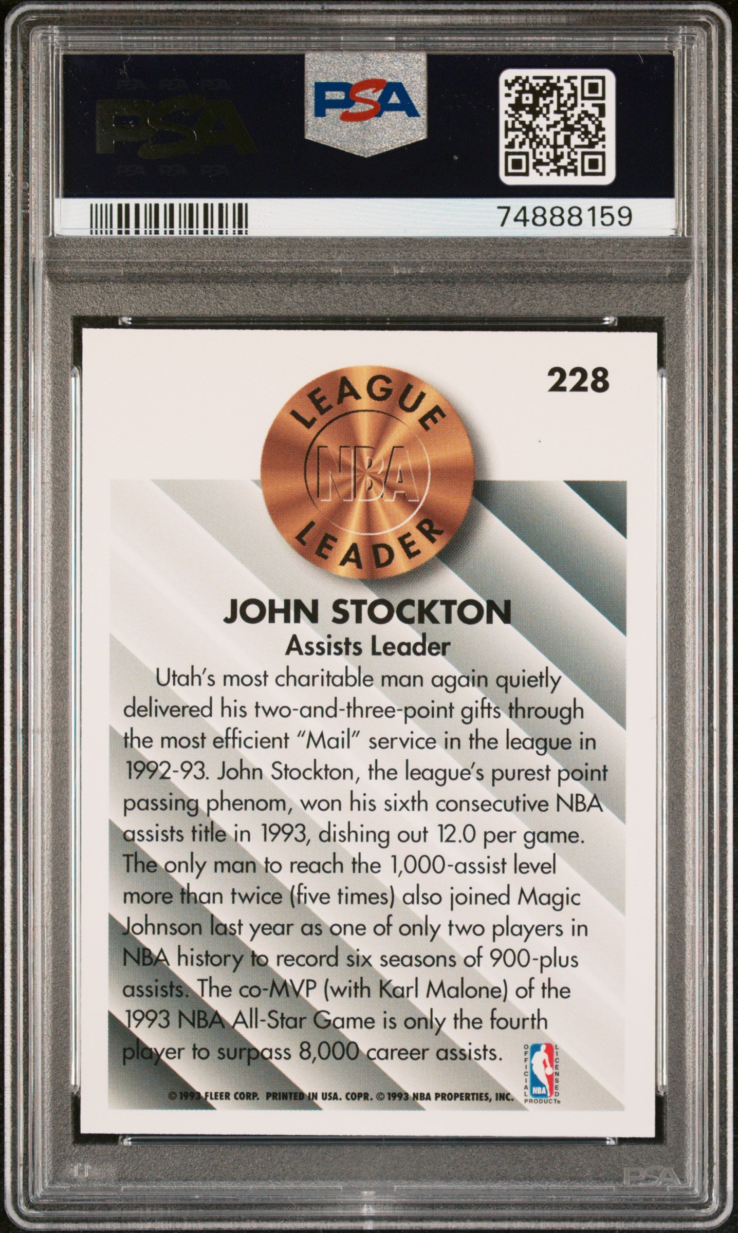 John Stockton 1993 Fleer Basketball Card #228 Graded PSA 10-Powers Sports Memorabilia