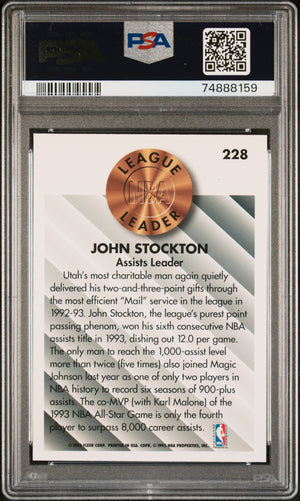 John Stockton 1993 Fleer Basketball Card #228 Graded PSA 10-Powers Sports Memorabilia