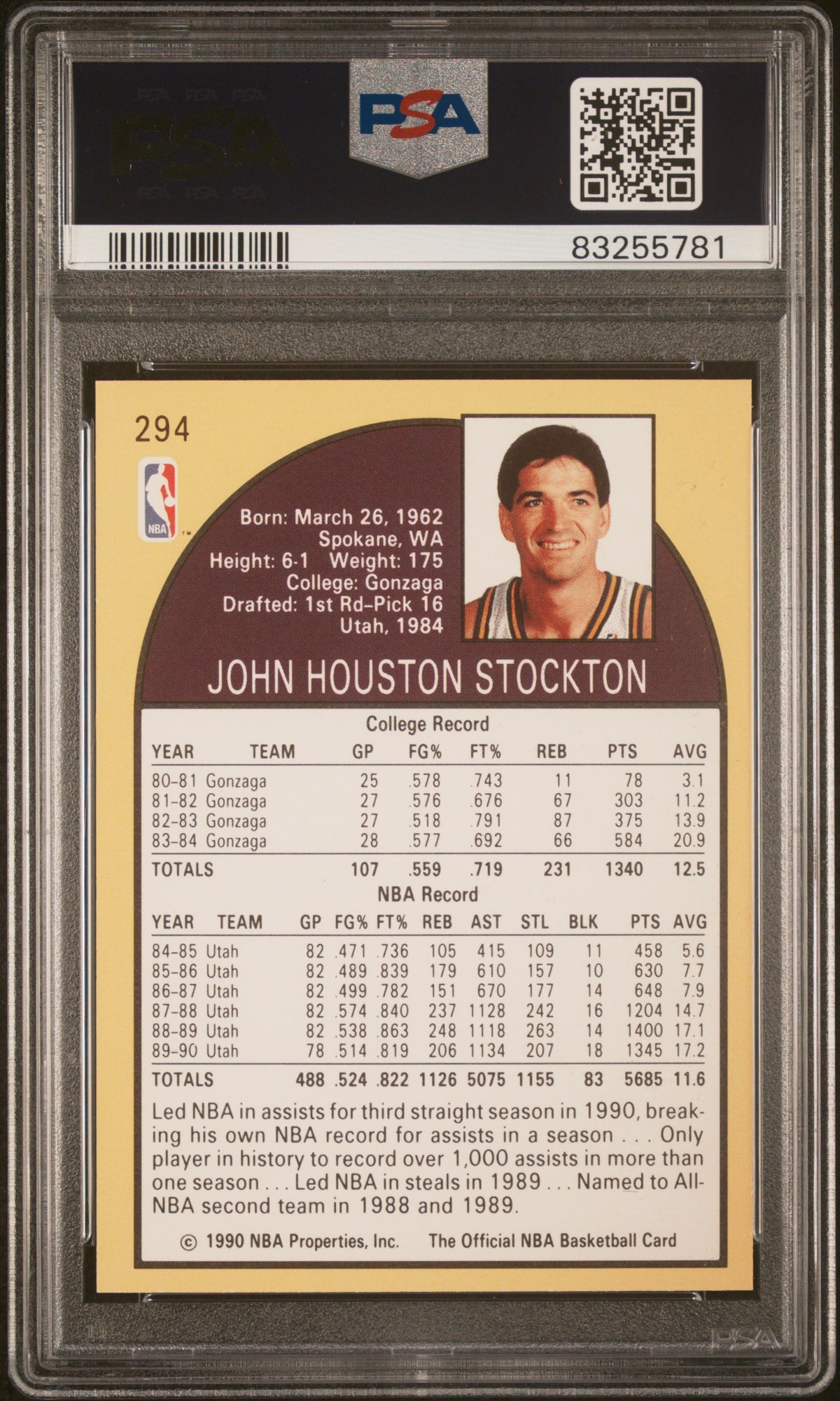 John Stockton 1990 Hoops Basketball Card #294 Graded PSA 10-Powers Sports Memorabilia