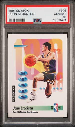 John Stockton 1991 Skybox Basketball Card #306 Graded PSA 10-Powers Sports Memorabilia