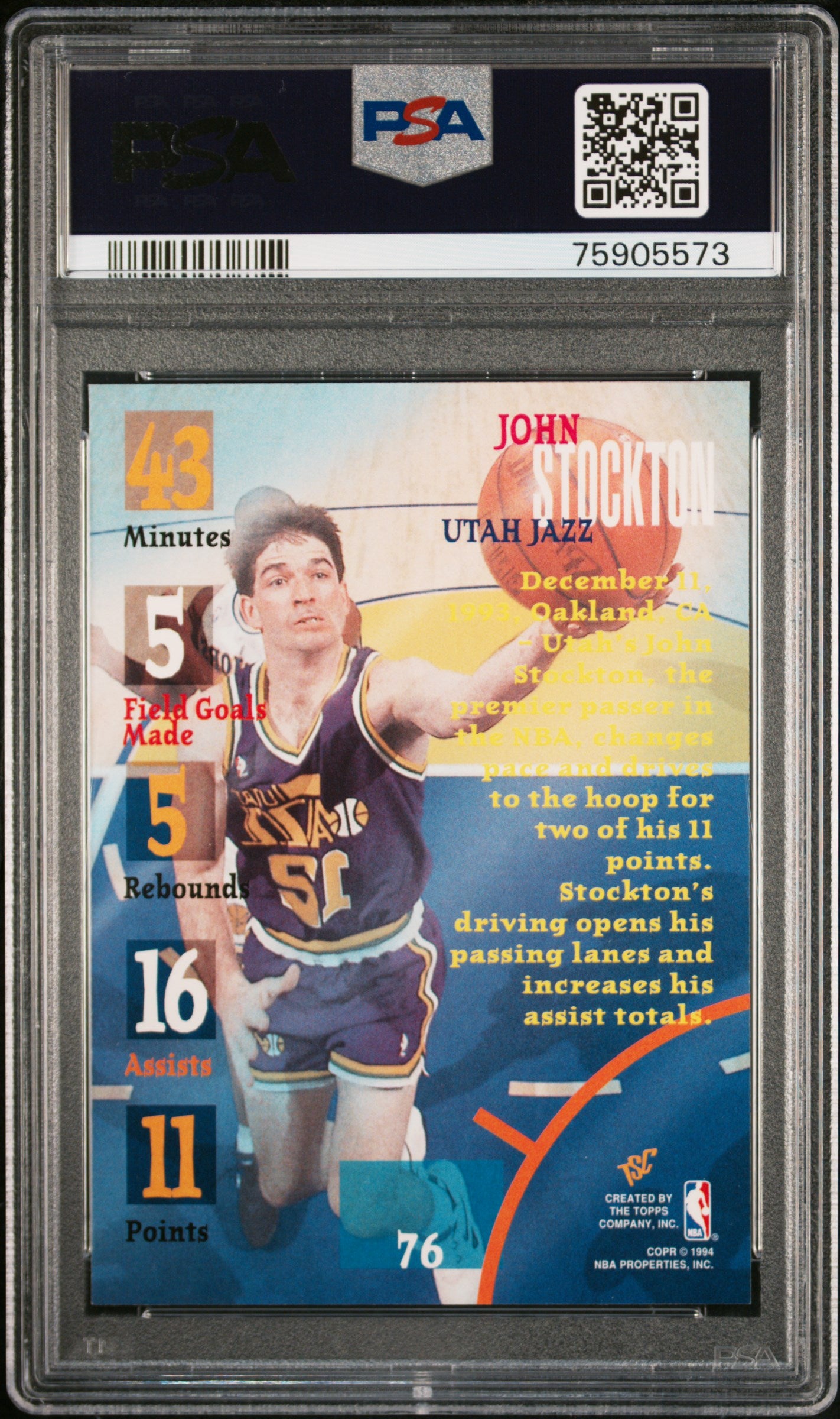 John Stockton 1994 Stadium Club Basketball Card #76 Graded PSA 10-Powers Sports Memorabilia