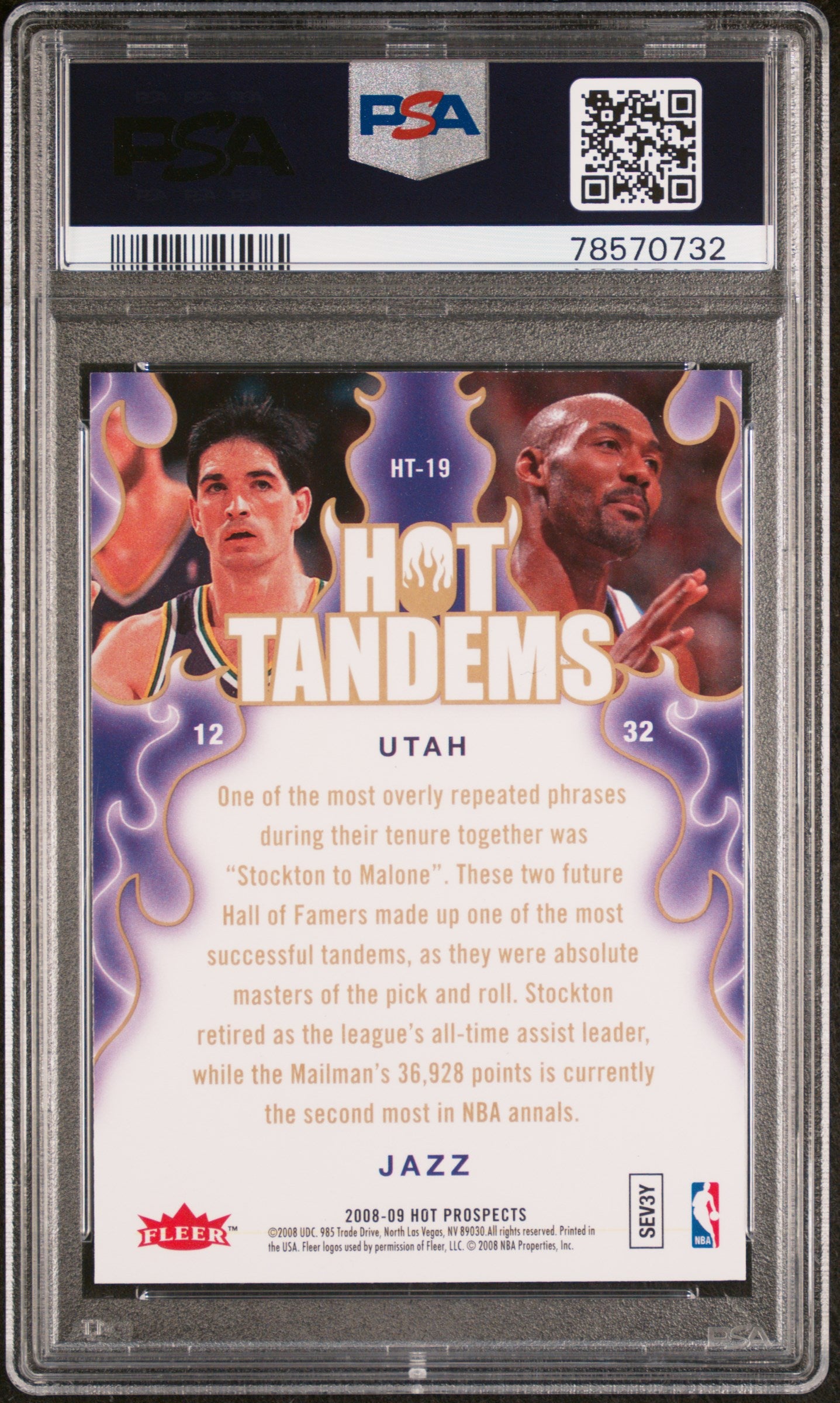 John Stockton & Karl Malone 2008 Fleer Pros Tandems Card #HT-19 Graded PSA 10-Powers Sports Memorabilia