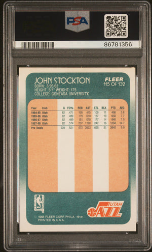 John Stockton 1988 Fleer Signed Basketball Rookie Card #115 Auto PSA 8 86781356