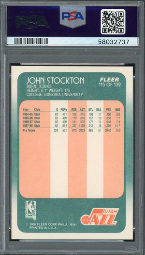 John Stockton 1988 Fleer Basketball Rookie Card RC #115 Graded PSA 8-Powers Sports Memorabilia