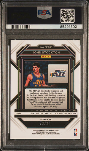 John Stockton 2022 Panini Prizm Purple Basketball Card #292 Graded PSA 10 73/99-Powers Sports Memorabilia