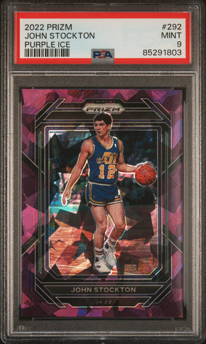 John Stockton 2022 Panini Prizm Purple Ice Basketball Card #292 PSA 9 65/149-Powers Sports Memorabilia