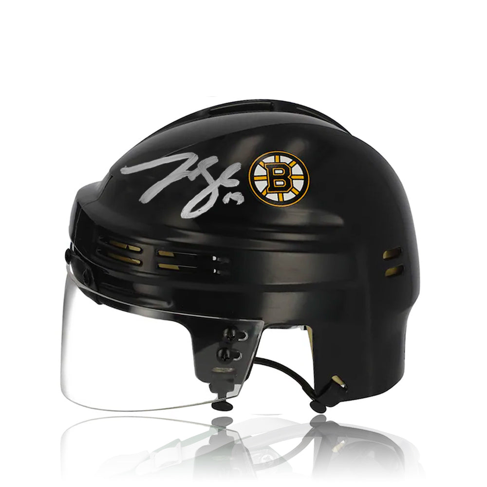 Matthew Poitras & Johnny Beecher Boston Bruins Signed NHL Hockey Bauer Black Mini-Helmet-Powers Sports Memorabilia
