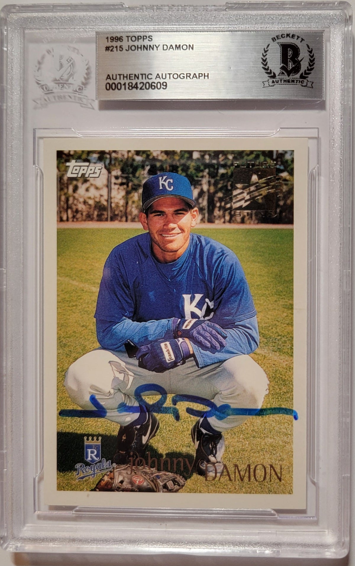 Johnny Damon Signed Kansas City Royals 1996 Topps #215 Future Stars Card - Beckett-Powers Sports Memorabilia