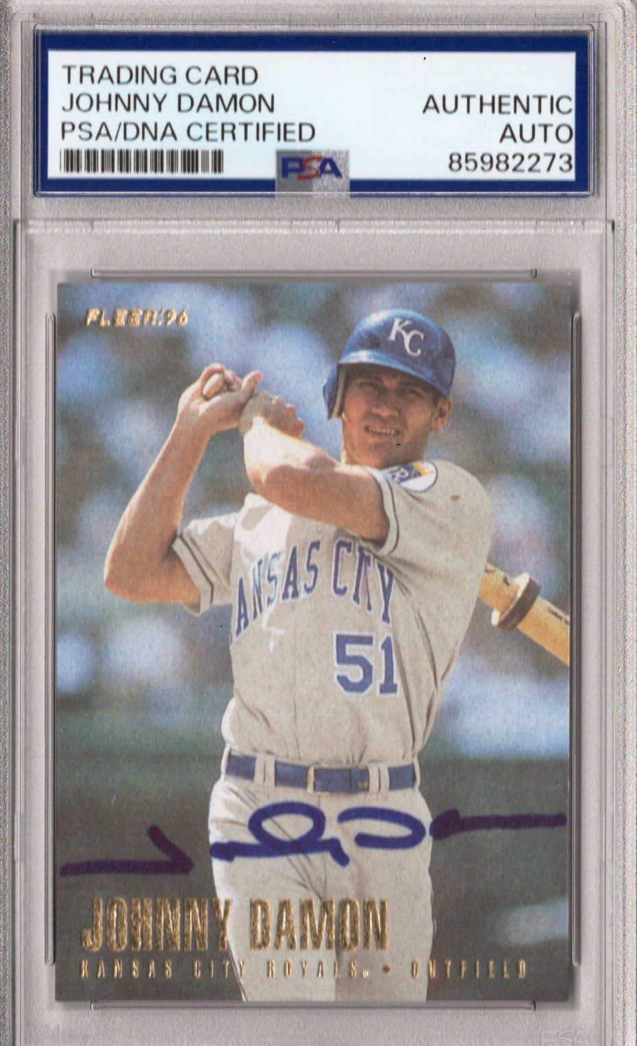 Johnny Damon Signed Kansas City Royals 1996 Fleer #124 PSA AUTHENTIC AUTO