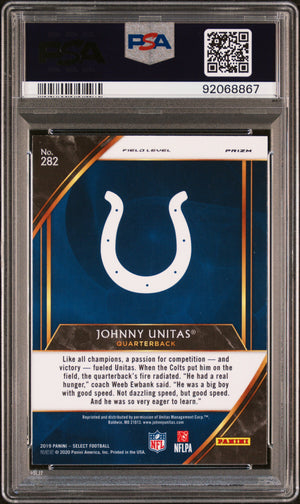 Johnny Unitas 2019 Panini Select Silver Prizm Football Card #282 Graded PSA 10-Powers Sports Memorabilia