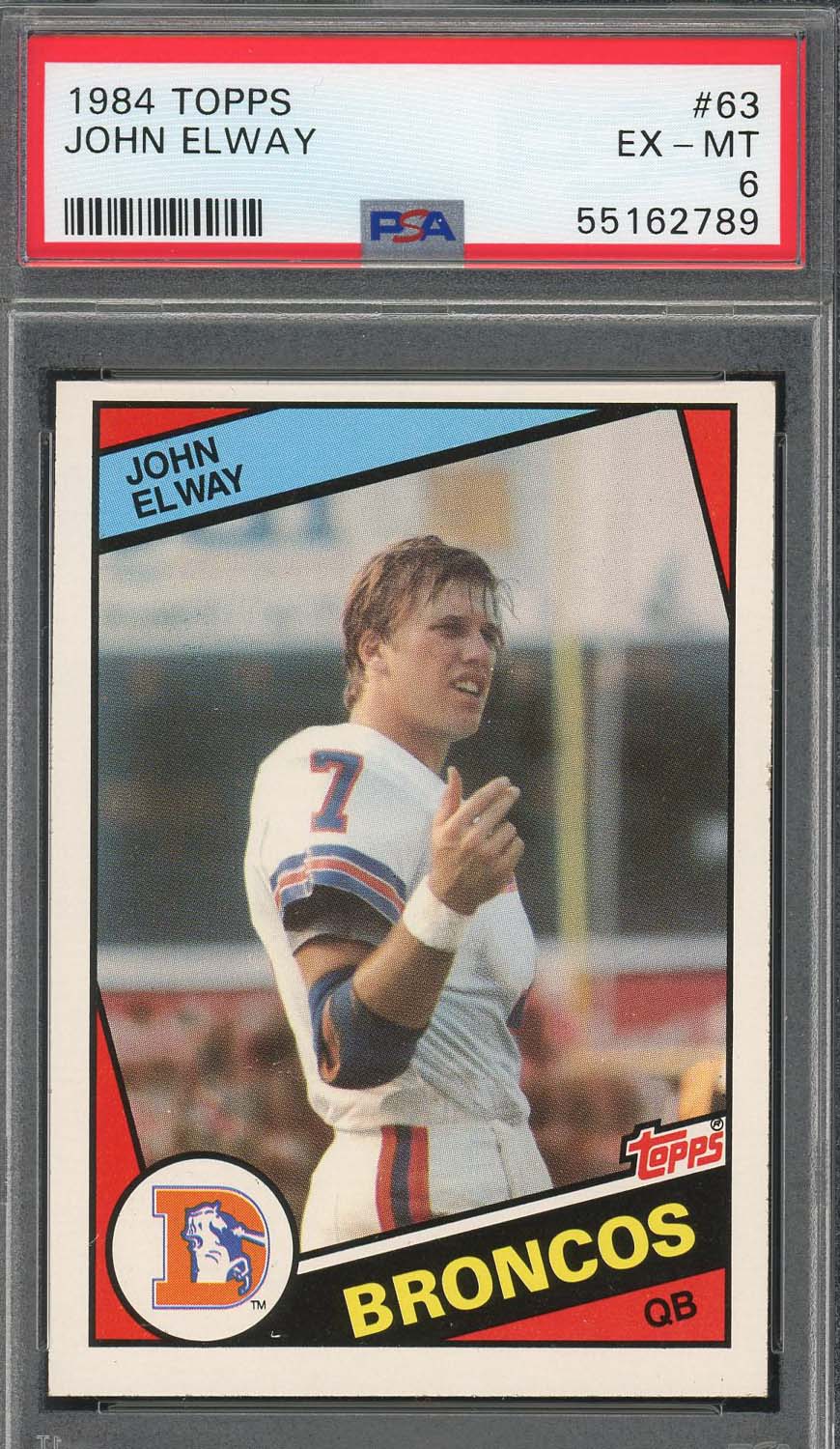 John Elway 1984 Topps Football Rookie Card #63 Graded PSA 6-Powers Sports Memorabilia