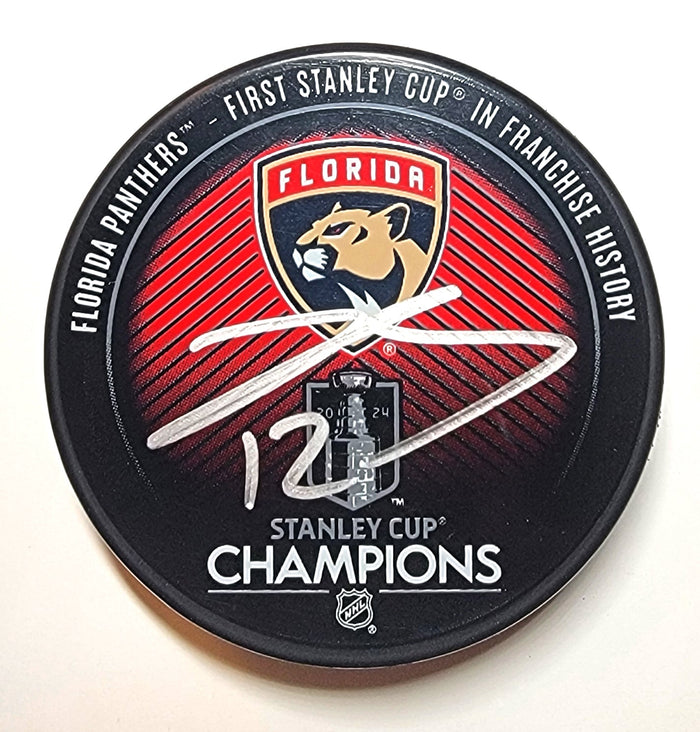 Jonah Gadjovich Signed Florida Panthers 2024 Stanley Cup Champions Hockey Puck Beckett-Powers Sports Memorabilia