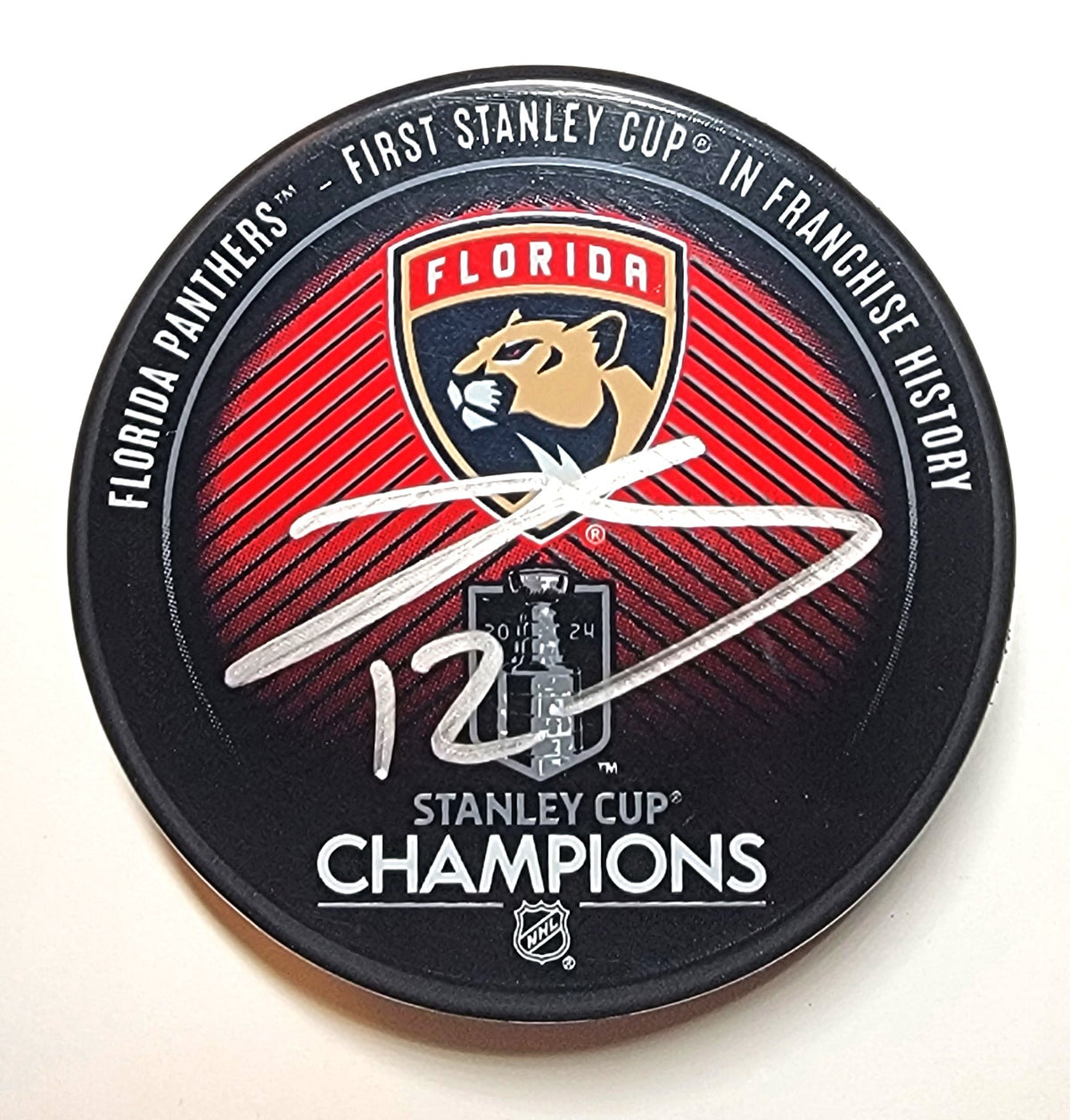 Jonah Gadjovich Signed Florida Panthers 2024 Stanley Cup Champions Hockey Puck Beckett-Powers Sports Memorabilia