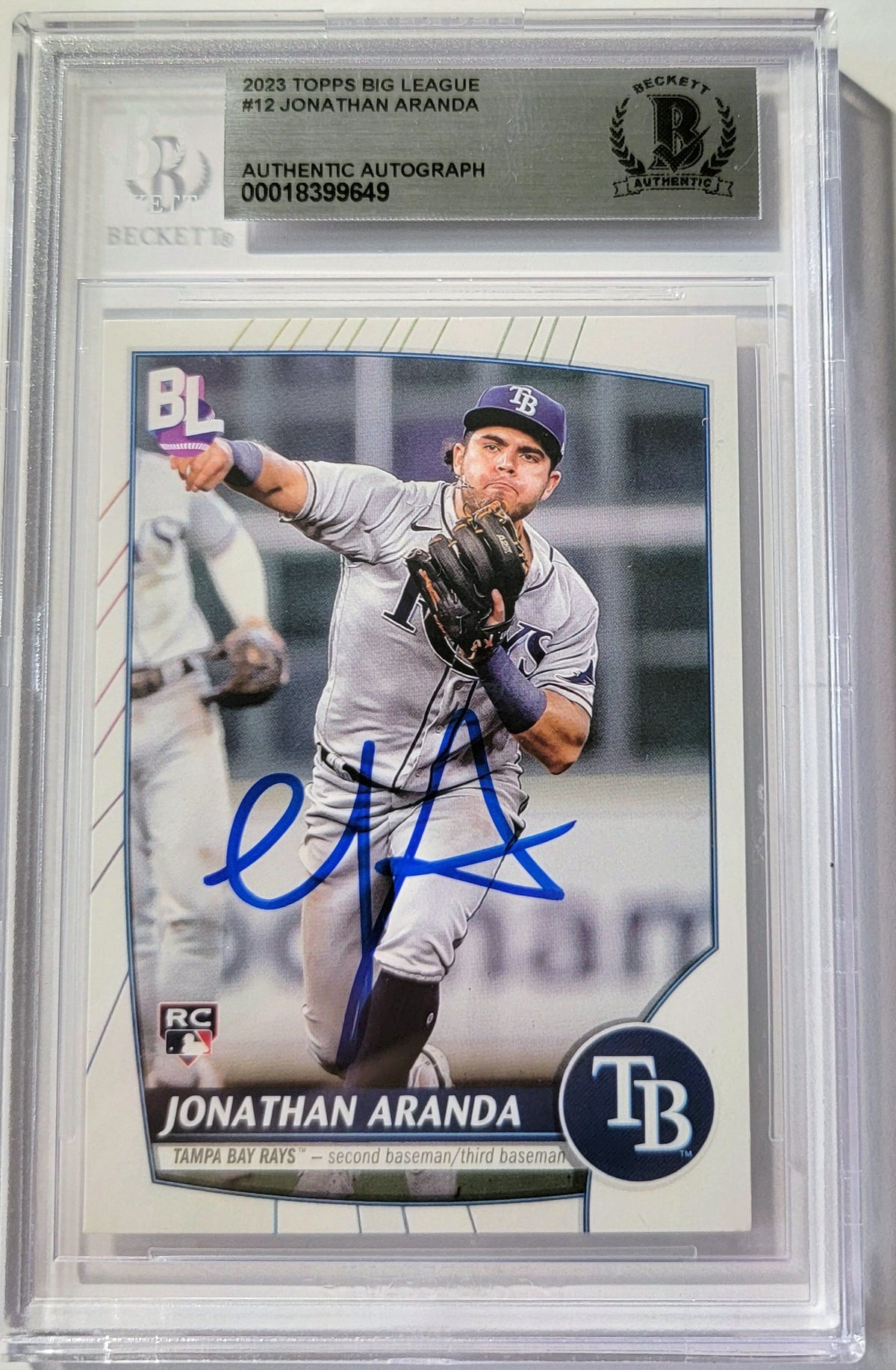 Jonathan Aranda Signed Tampa Bay Rays 2023 Topps Big League Rookie Card #12 Beckett-Powers Sports Memorabilia