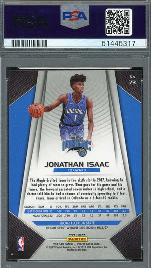 Jonathan Isaac 2017 Panini Prizm Green Basketball Rookie Card #73 PSA 9-Powers Sports Memorabilia