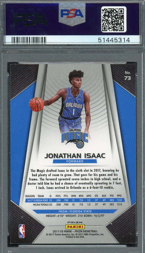 Jonathan Isaac 2017 Panini Prizm Silver Basketball Rookie Card #73 PSA 9-Powers Sports Memorabilia
