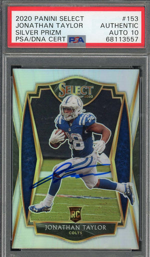 Jonathan Taylor 2020 Panini Select Silver Prizm Rookie Card #153 Auto PSA 10 C-Powers Sports Memorabilia