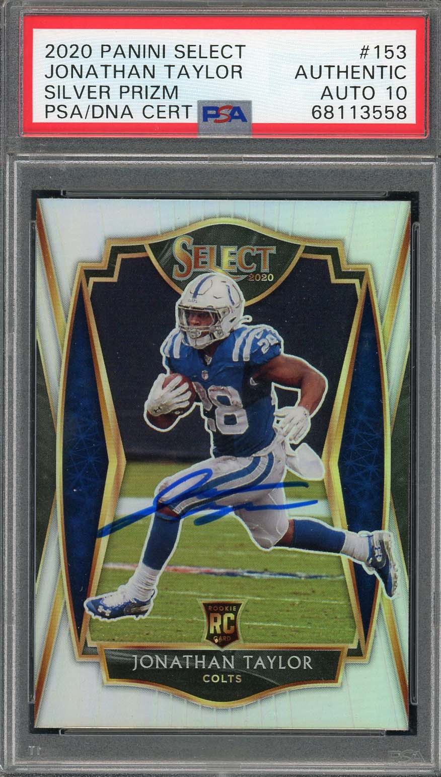 Jonathan Taylor 2020 Panini Select Silver Prizm Rookie Card #153 Auto PSA 10 B-Powers Sports Memorabilia
