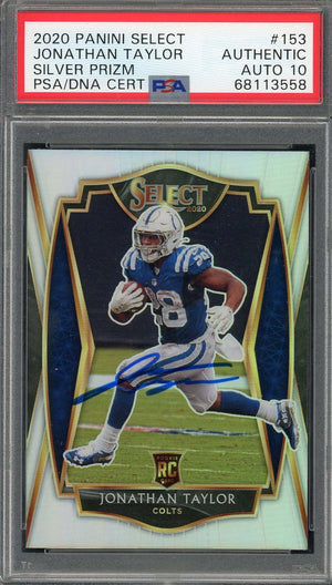 Jonathan Taylor 2020 Panini Select Silver Prizm Rookie Card #153 Auto PSA 10 B-Powers Sports Memorabilia