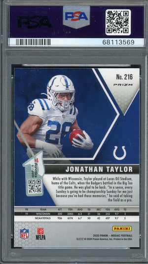 Jonathan Taylor 2020 Panini Mosaic Silver Prizm Rookie Card #216 Auto PSA 9-Powers Sports Memorabilia