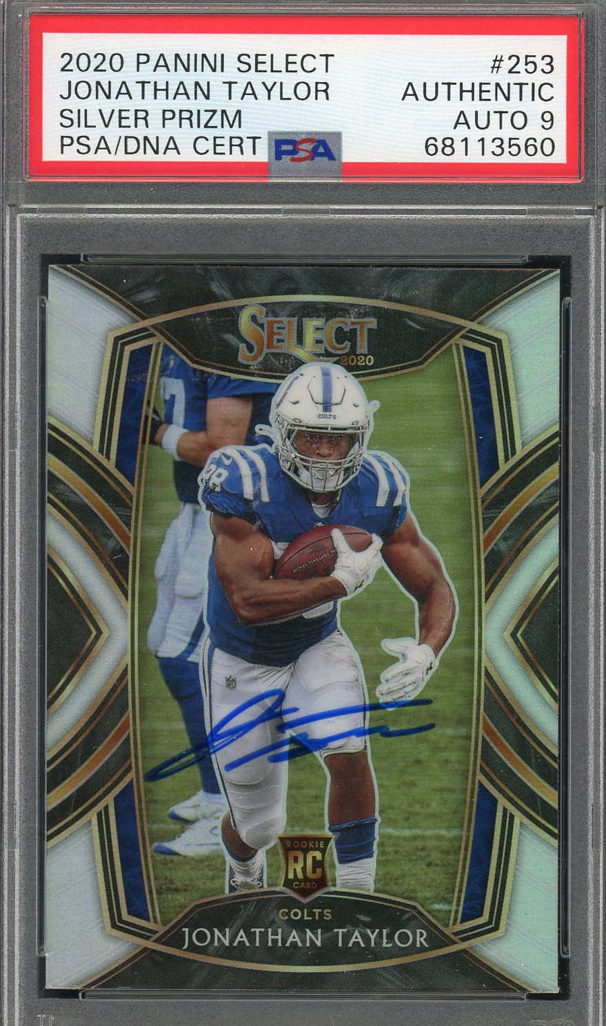 Jonathan Taylor 2020 Panini Select Silver Prizm Rookie Card #253 Auto PSA 9-Powers Sports Memorabilia