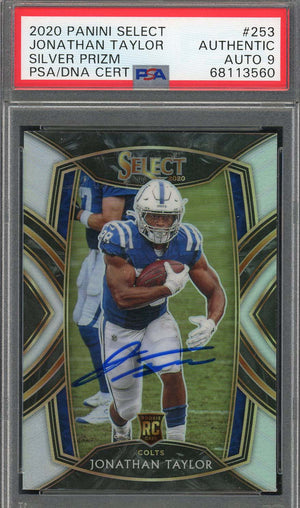 Jonathan Taylor 2020 Panini Select Silver Prizm Rookie Card #253 Auto PSA 9-Powers Sports Memorabilia