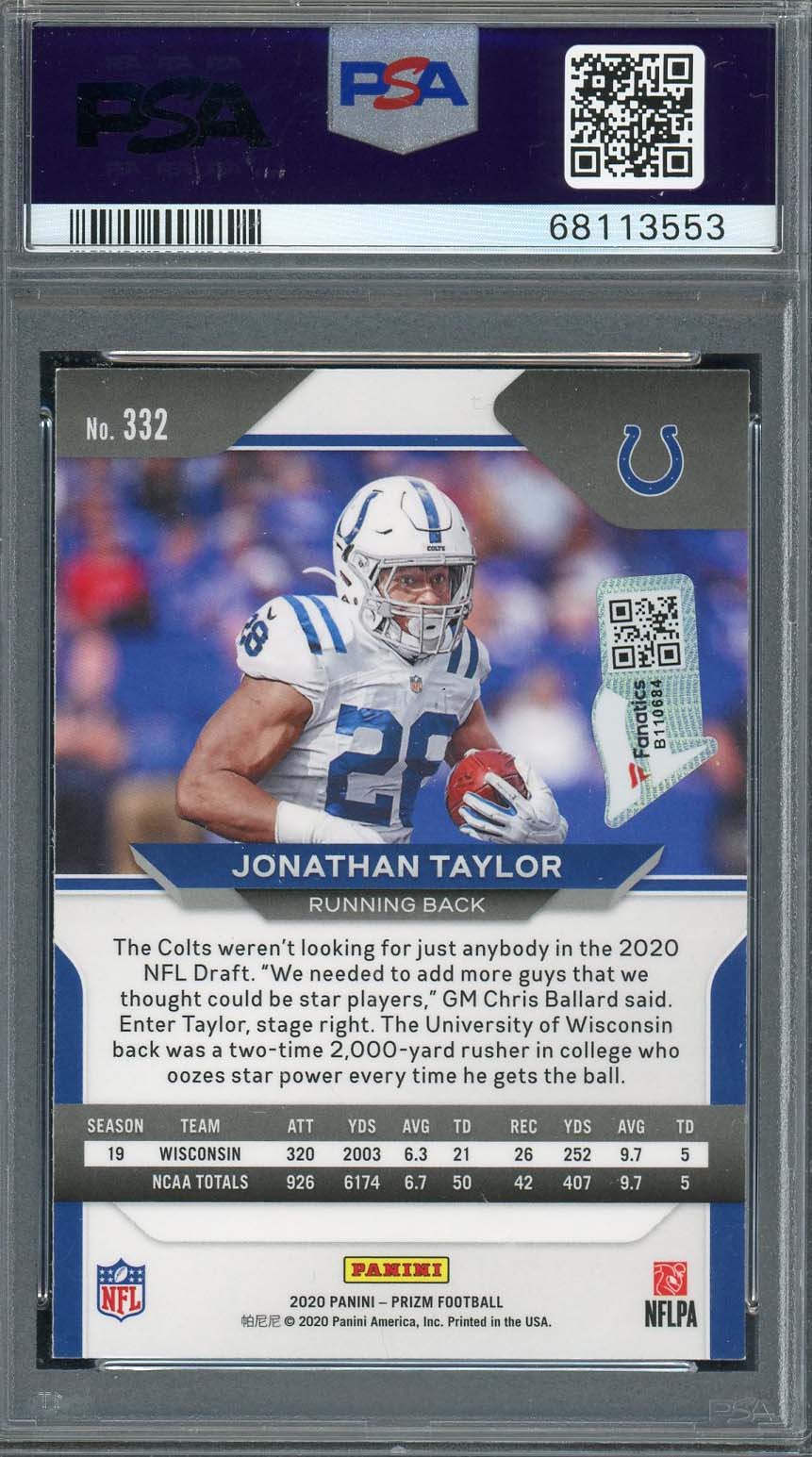 Jonathan Taylor 2020 Panini Prizm Signed Rookie Card #332 Auto Graded PSA 9-Powers Sports Memorabilia