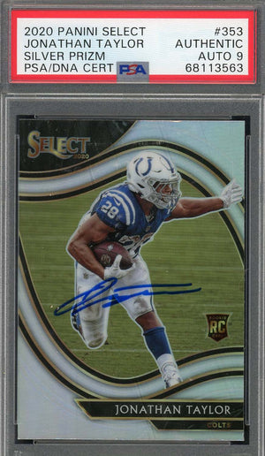 Jonathan Taylor 2020 Panini Select Silver Prizm Rookie Card #353 Auto PSA 9-Powers Sports Memorabilia