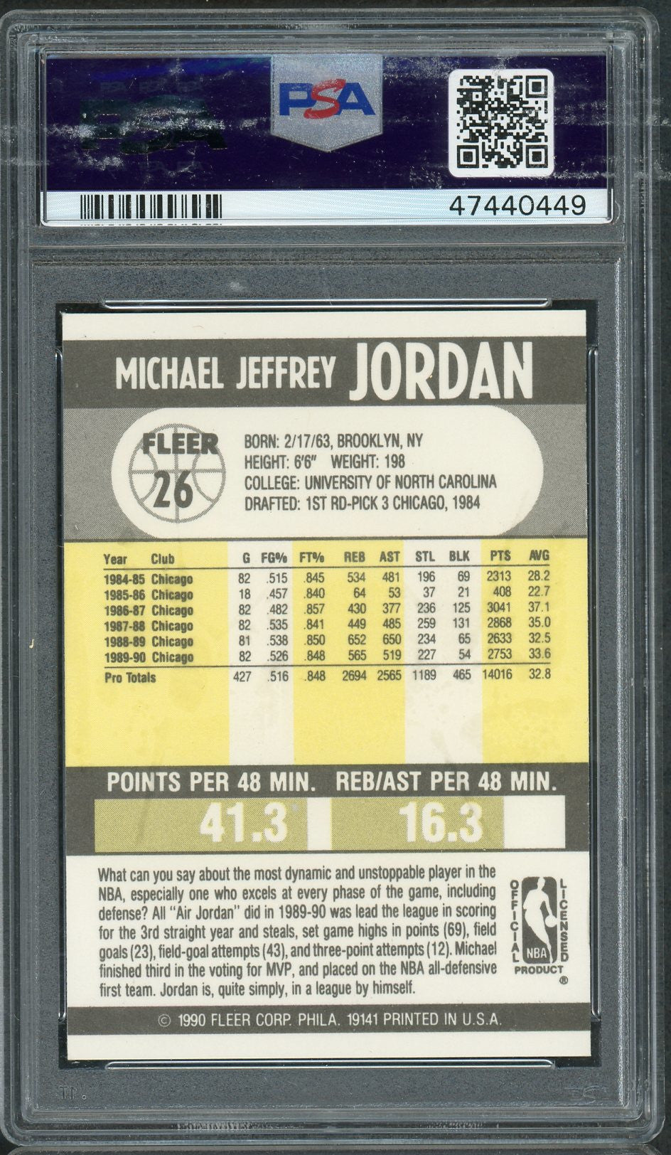 Michael Jordan 1990 Fleer Basketball Card #26 Graded PSA 9-Powers Sports Memorabilia