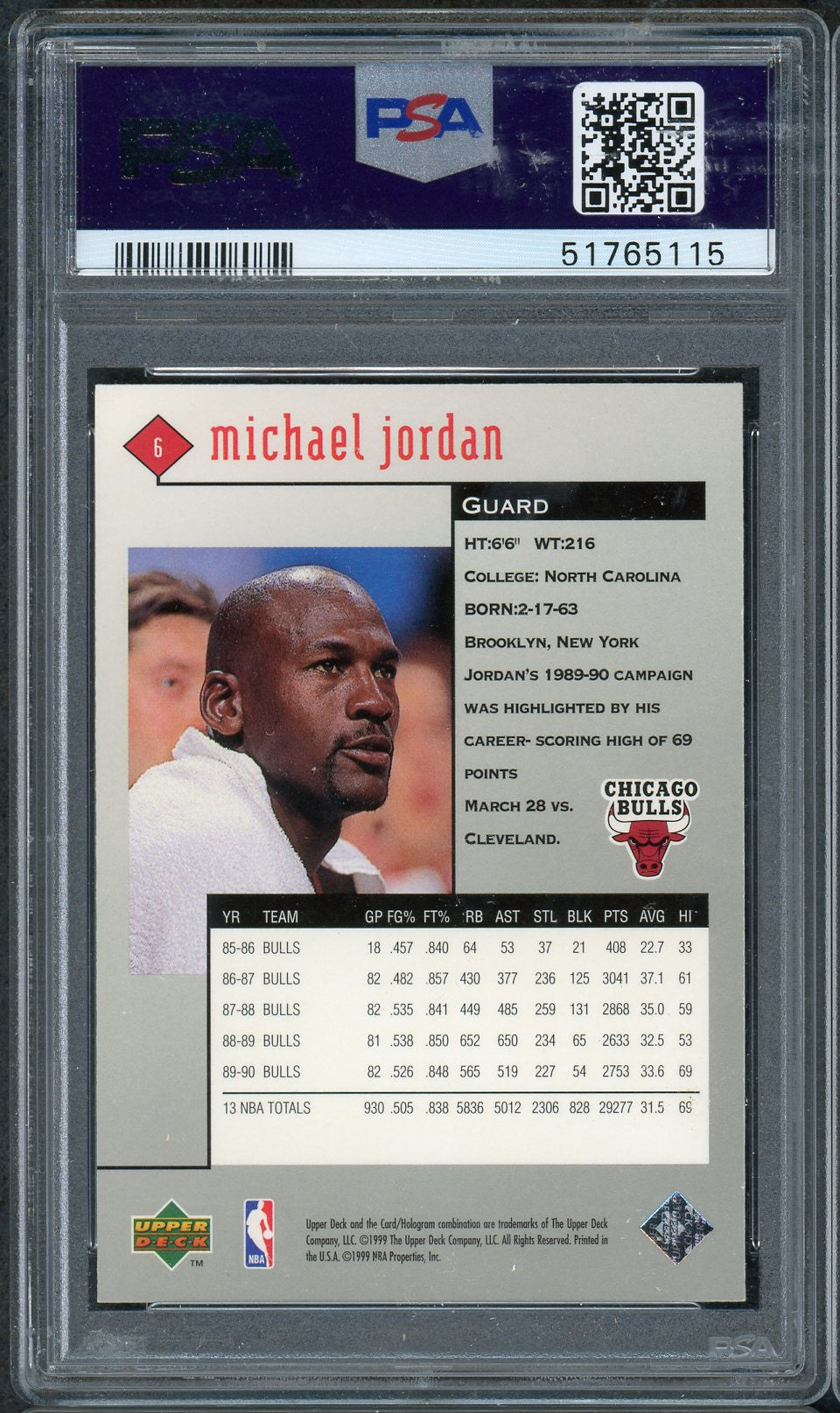 Michael Jordan 1998 Upper Deck Black Diamond Basketball Card #6 Graded PSA 9 MINT-Powers Sports Memorabilia