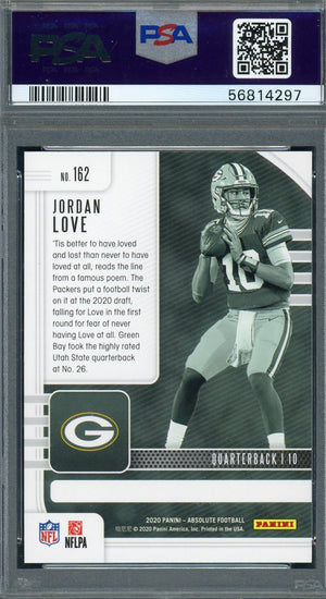 Jordan Love 2020 Panini Absolute Football Rookie Card #162 Graded PSA 10-Powers Sports Memorabilia