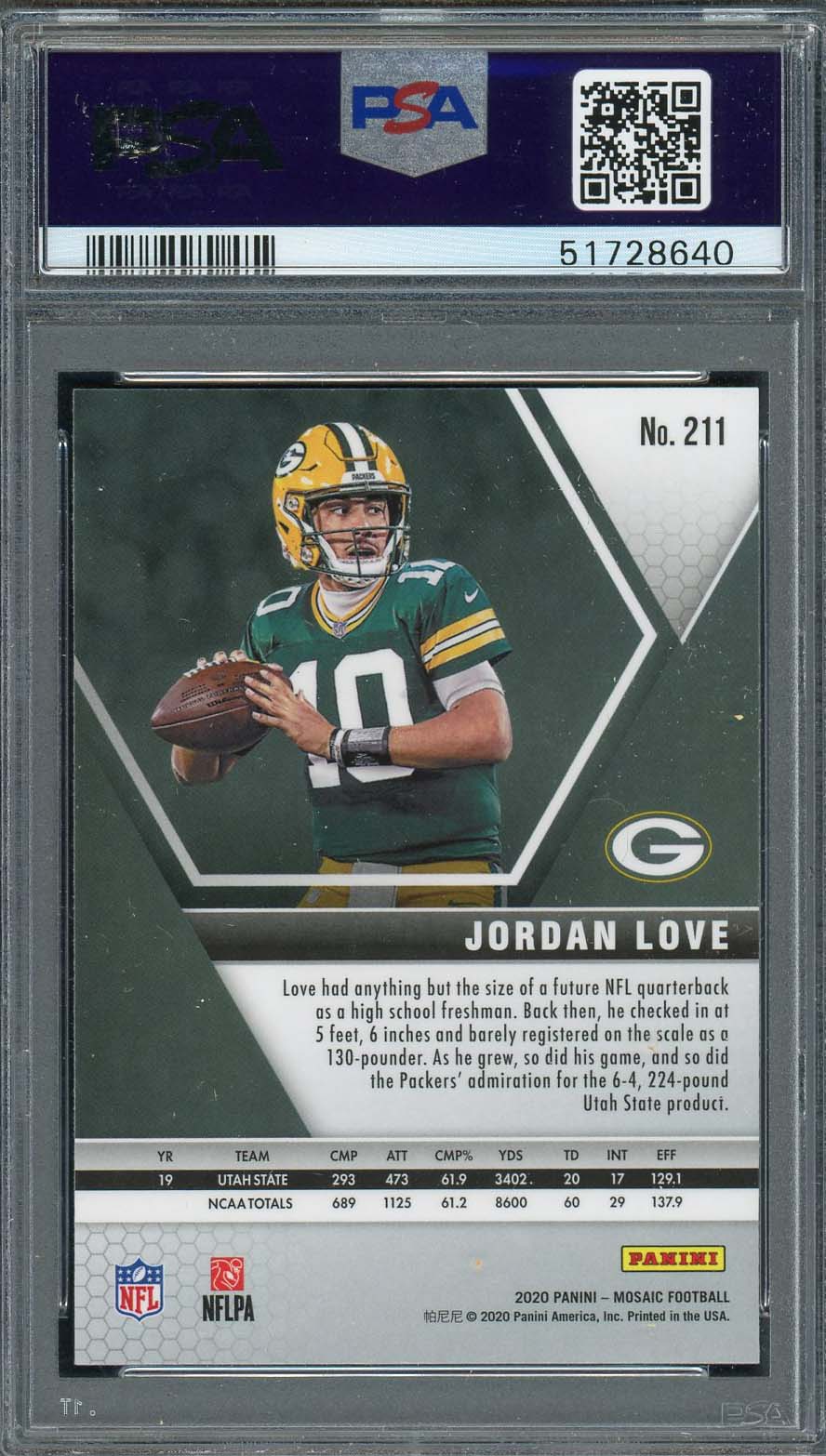 Jordan Love 2020 Panini Mosaic Football Rookie Card RC #211 PSA 10-Powers Sports Memorabilia